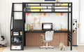Full Size Metal Loft Bed With Desk, Storage Staircase And Small Wardrobe, Storage Stairs Can Be Installed Left And Right,Black Full Black Metal