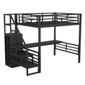 Full Size Metal Loft Bed With Desk, Storage Staircase And Small Wardrobe, Storage Stairs Can Be Installed Left And Right,Black Full Black Metal