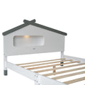 Full Size Wood Platform Bed With House Shaped Headboard And Motion Activated Night Lights White Gray White Wood