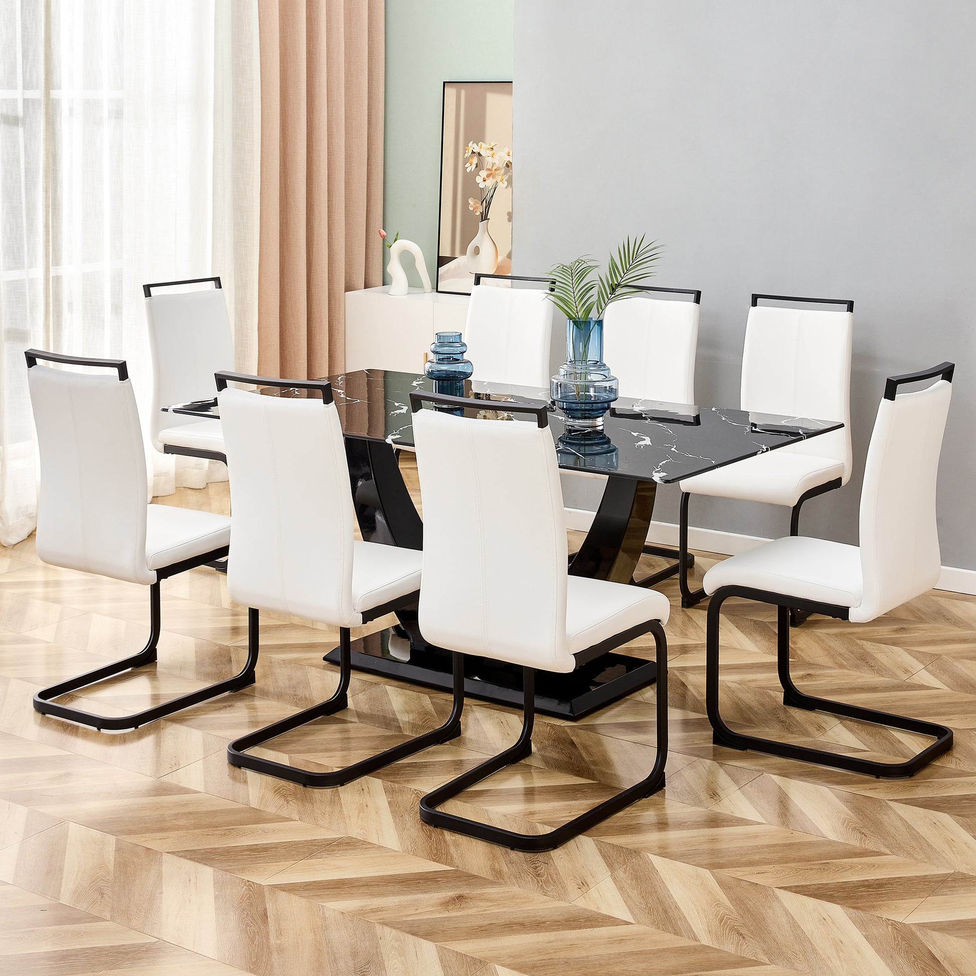 Modern Minimalist And Luxurious Black Imitation Marble Texture Dining Table Rectangular Office Desk.Game Desk .Desk.For Dining Room, Living Room, Terrace, Kitchen F 907 Black Mdf