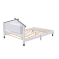 Full Size Wood Platform Bed With House Shaped Headboard And Motion Activated Night Lights White Gray White Wood