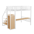 Full Size Metal Loft Bed With Desk, Storage Staircase And Small Wardrobe, Storage Stairs Can Be Installed Left And Right, White Box Spring Not Required Full White Metal Bedroom Bed Frame Metal