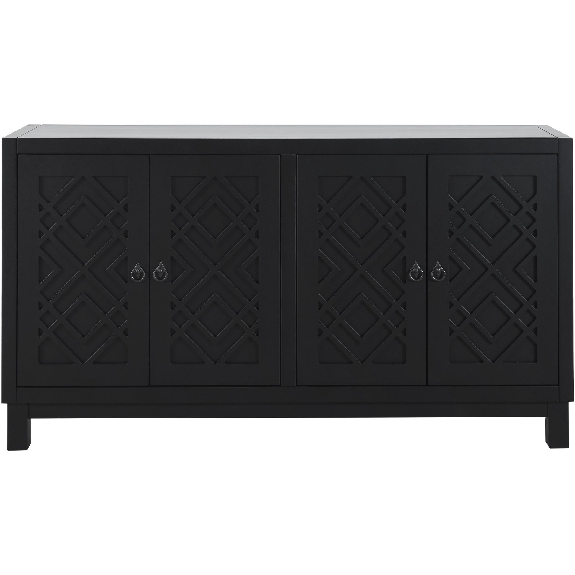 Large Storage Space Sideboard, 4 Door Buffet Cabinet With Pull Ring Handles For Living Room, Dining Room Black Black Mdf