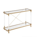 43.31'' Golden Glass Sofa Table, Acrylic Side Table, Console Table For Living Roome& Bedroom Golden Glass Iron