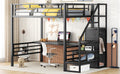 Full Size Metal Loft Bed With Desk, Storage Staircase And Small Wardrobe, Storage Stairs Can Be Installed Left And Right,Black Full Black Metal