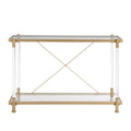 43.31'' Golden Glass Sofa Table, Acrylic Side Table, Console Table For Living Roome& Bedroom Golden Glass Iron