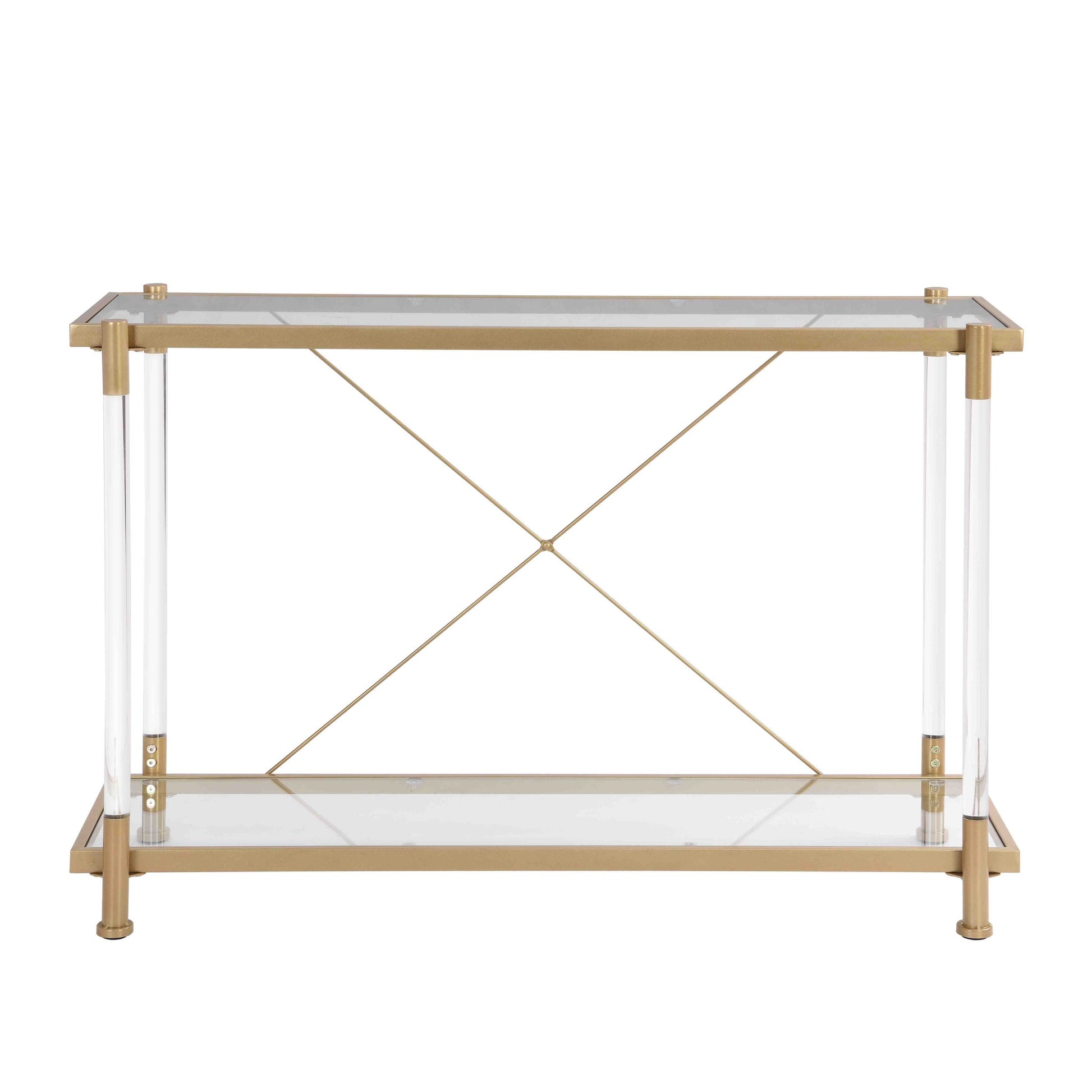 43.31'' Golden Glass Sofa Table, Acrylic Side Table, Console Table For Living Roome& Bedroom Golden Glass Iron