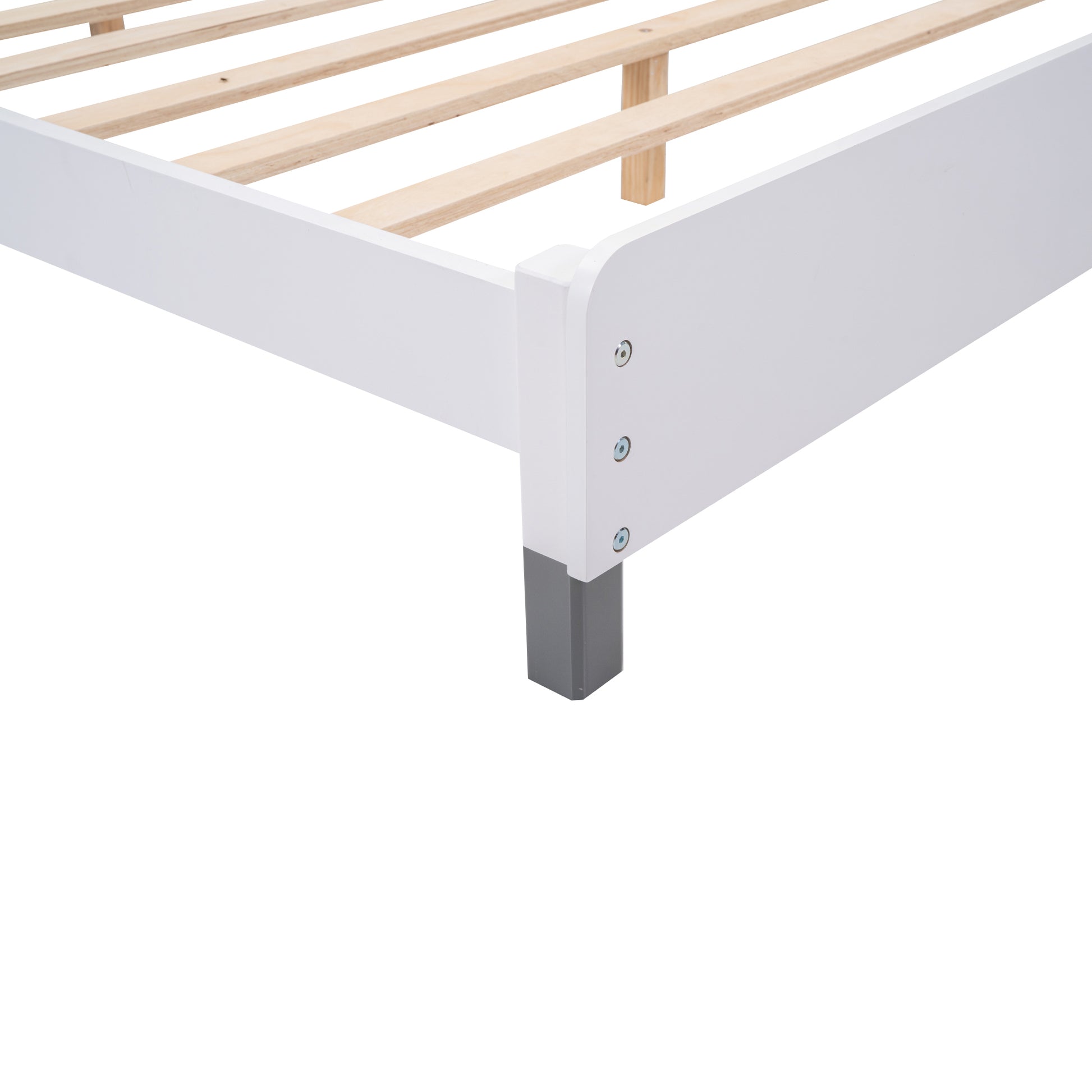 Full Size Wood Platform Bed With House Shaped Headboard And Motion Activated Night Lights White Gray White Wood