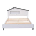 Full Size Wood Platform Bed With House Shaped Headboard And Motion Activated Night Lights White Gray White Wood