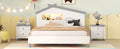 Full Size Wood Platform Bed With House Shaped Headboard And Motion Activated Night Lights White Gray White Wood