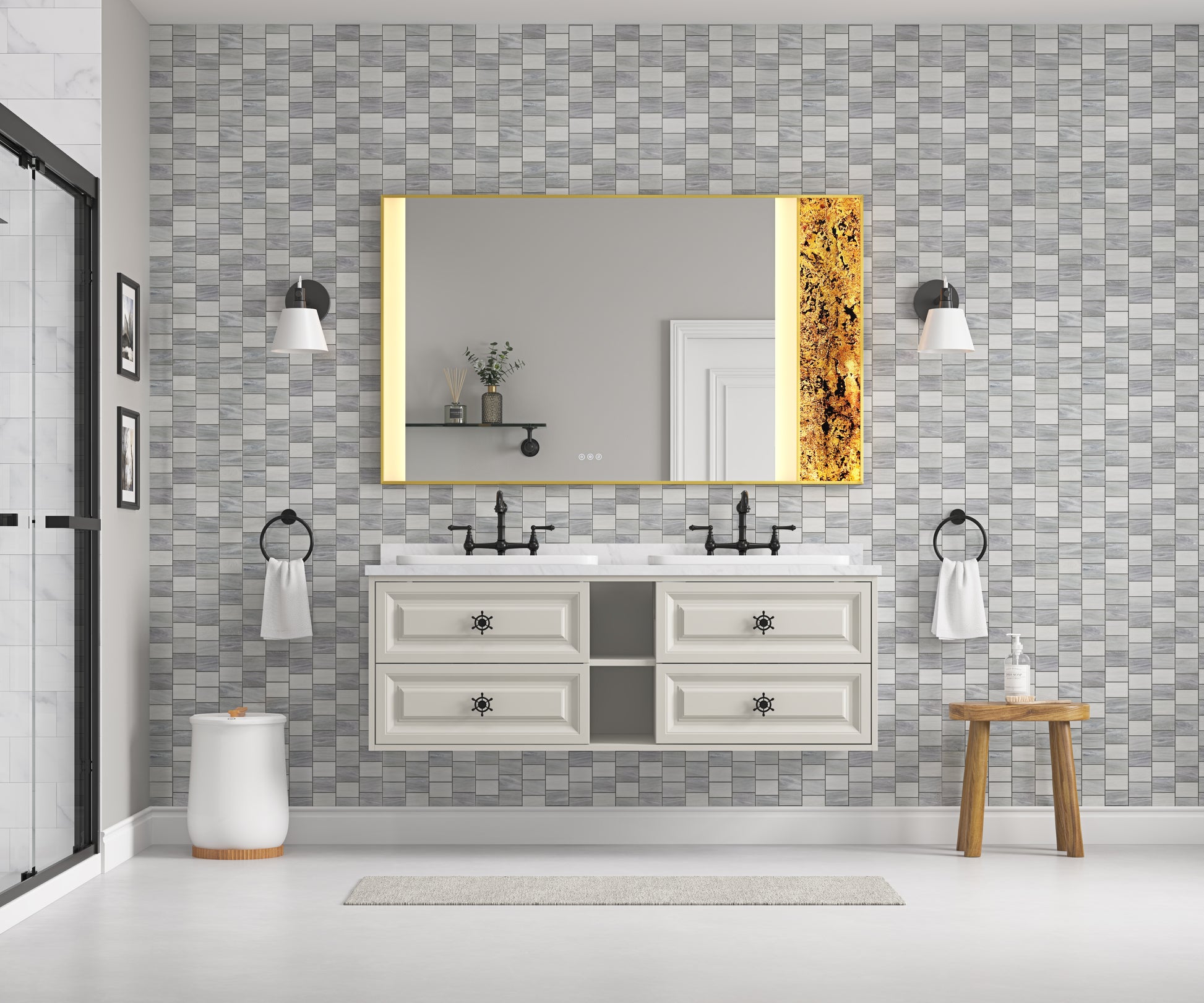 60 X 36Inch Led Mirror Bathroom Vanity Mirror With Back Light, Wall Mount Anti Fog Memory Large Adjustable Vanity Mirrornatural Stone Decoration Decoration Follows Led Changes Gold Aluminium