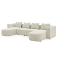 U Shape Sectional Sofa Including Two Single Seats And Two Chaises, Modular Sofa, Diy Combination, Loop Yarn Fabric, Beige Ivory Wood Medium Soft Tight Back Eucalyptus Square Arms Polyester 5 Seat