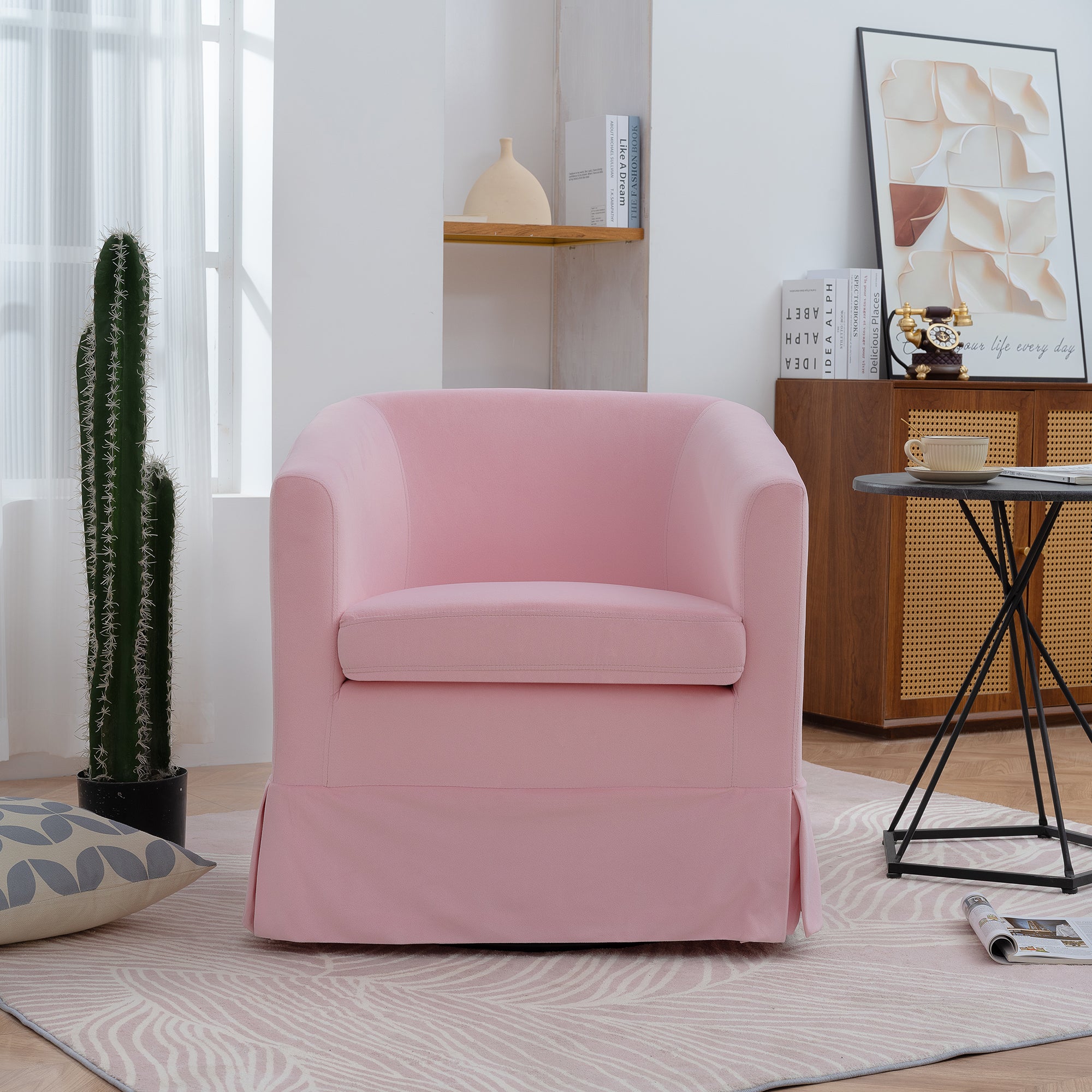27.36" Wide Swivel Chair Pink Polyester