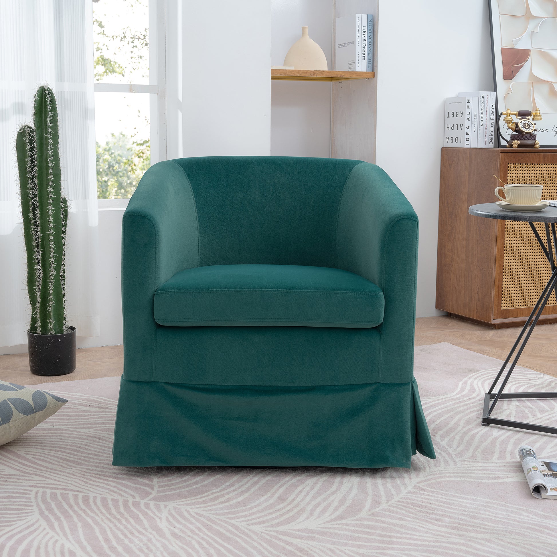 27.36" Wide Swivel Chair Green Polyester