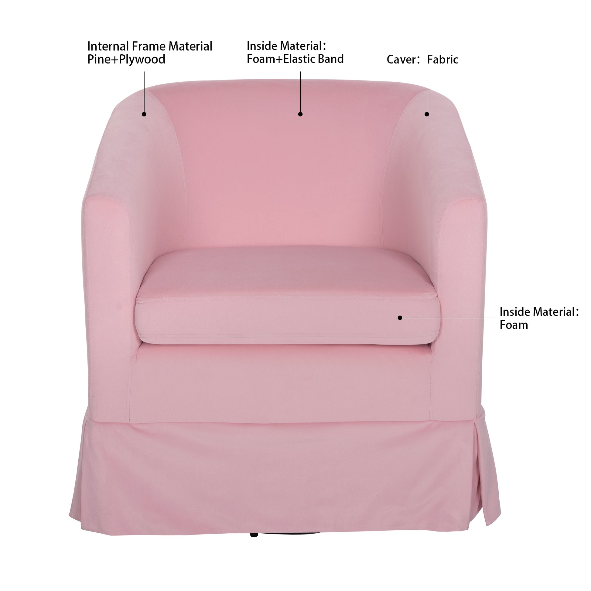 27.36" Wide Swivel Chair Pink Polyester
