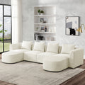 U Shape Sectional Sofa Including Two Single Seats And Two Chaises, Modular Sofa, Diy Combination, Loop Yarn Fabric, Beige Ivory Wood Medium Soft Tight Back Eucalyptus Square Arms Polyester 5 Seat