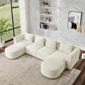 U Shape Sectional Sofa Including Two Single Seats And Two Chaises, Modular Sofa, Diy Combination, Loop Yarn Fabric, Beige Ivory Wood Medium Soft Tight Back Eucalyptus Square Arms Polyester 5 Seat