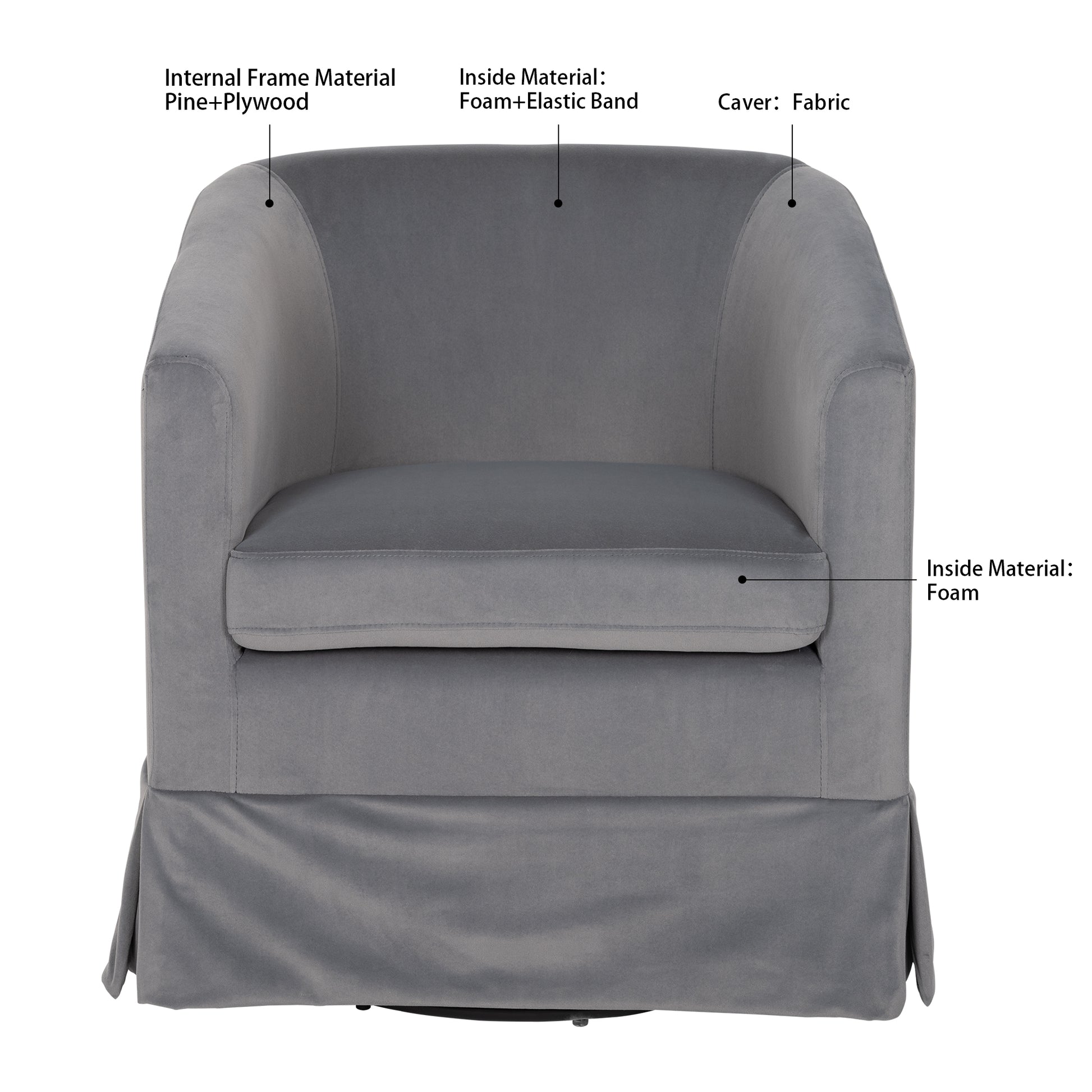 27.36" Wide Swivel Chair Gray Polyester