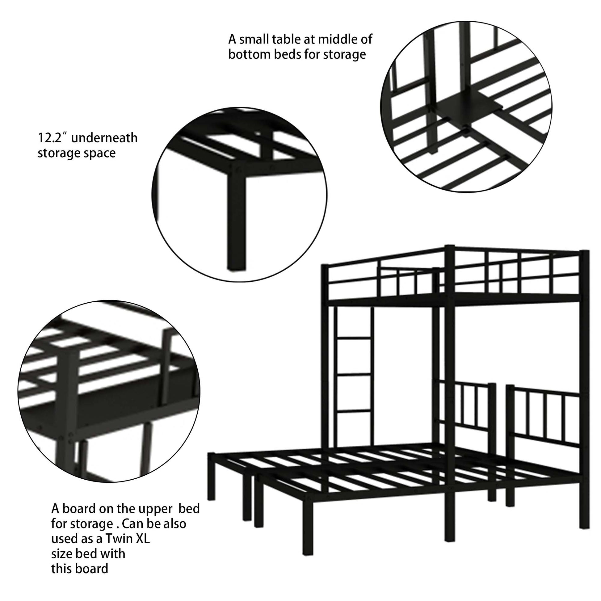 Twin Over Twin & Twin Bunk Beds For 3, Twin Xl Over Twin & Twin Bunk Bed Metal Triple Bunk Bed, Black Pre Sale Date: June 10Th Black Metal