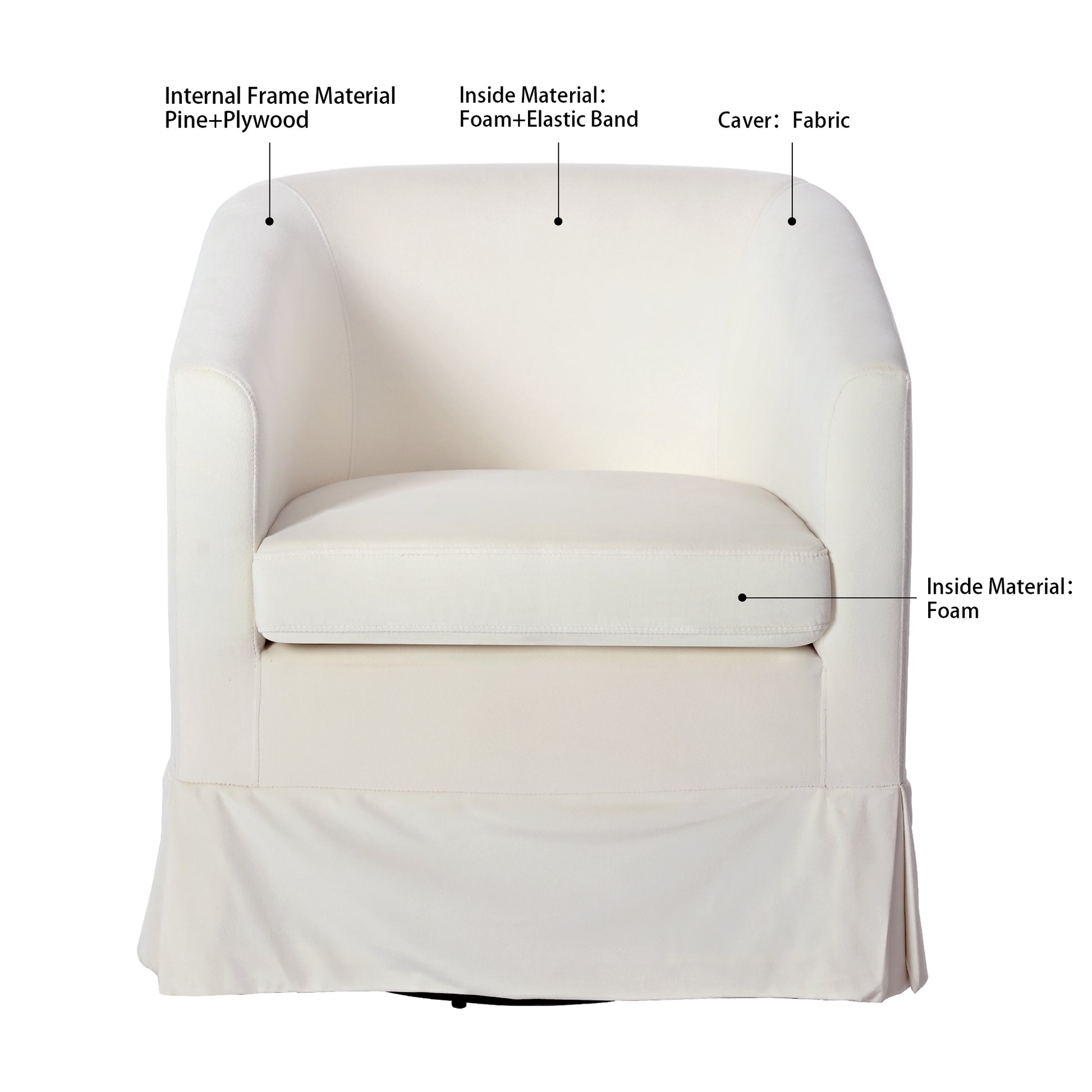 27.36" Wide Swivel Chair White Polyester