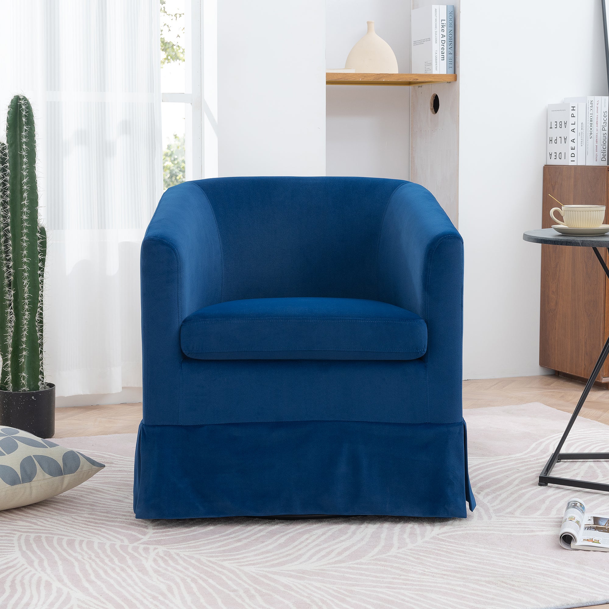 27.36" Wide Swivel Chair Blue Polyester