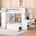 Full Size Loft Bed With A Twin Size Stand Alone Bed, Shelves,Desk,And Wardrobe White White Solid Wood