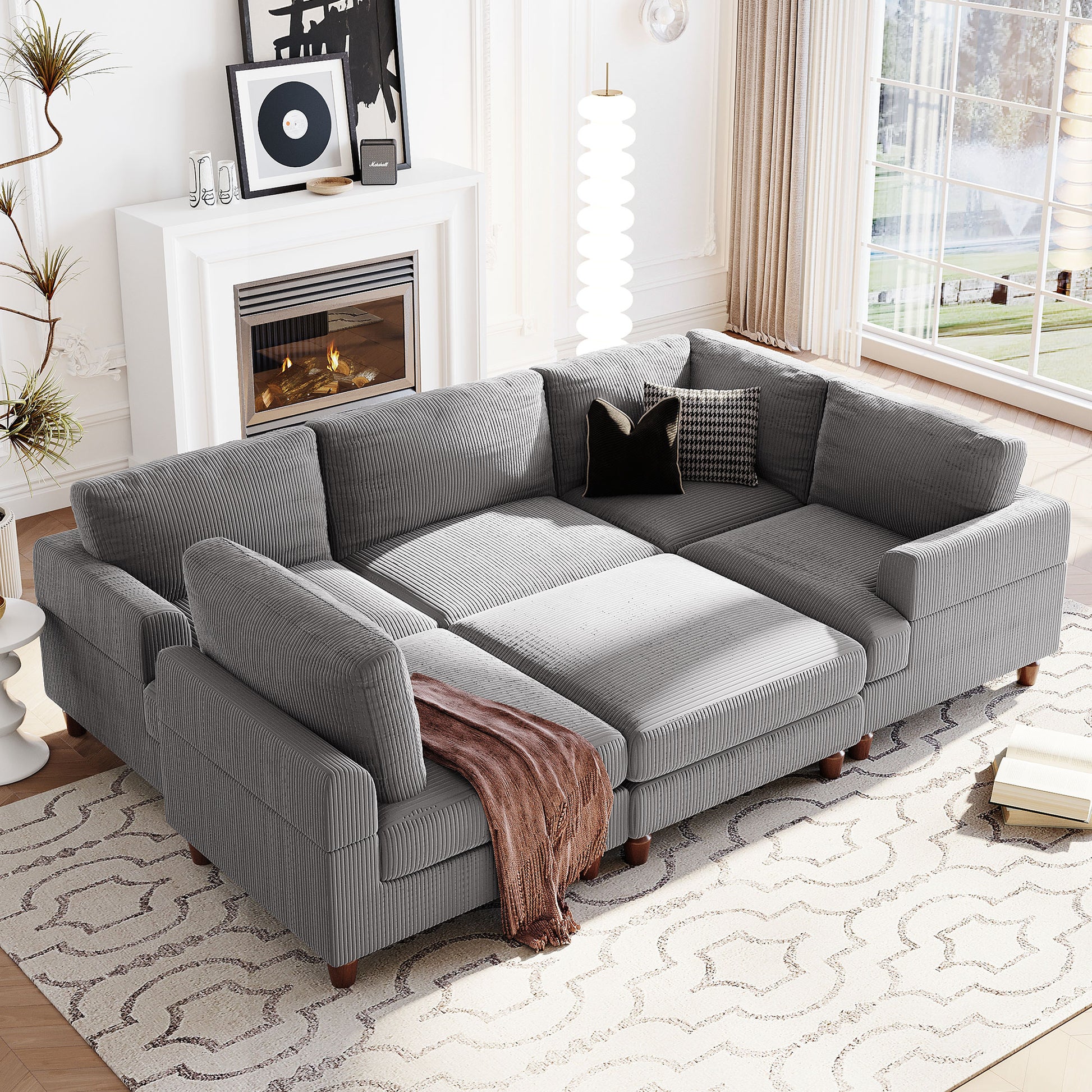 Modular Sectional Sofa With Ottoman L Shaped Corner Sectional For Living Room, Office, Spacious Space Same Sku: Wy000336Aae Gray Polyester Wood Primary Living Space Polyester 6 Seat