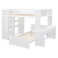 Full Size Loft Bed With A Twin Size Stand Alone Bed, Shelves,Desk,And Wardrobe White White Solid Wood