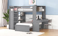 Full Size Loft Bed With A Twin Size Stand Alone Bed, Shelves,Desk,And Wardrobe Gray Gray Solid Wood