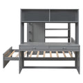 Full Size Loft Bed With A Twin Size Stand Alone Bed, Shelves,Desk,And Wardrobe Gray Gray Solid Wood