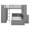 Full Size Loft Bed With A Twin Size Stand Alone Bed, Shelves,Desk,And Wardrobe Gray Gray Solid Wood