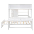 Full Size Loft Bed With A Twin Size Stand Alone Bed, Shelves,Desk,And Wardrobe White White Solid Wood
