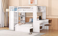 Full Size Loft Bed With A Twin Size Stand Alone Bed, Shelves,Desk,And Wardrobe White White Solid Wood