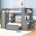 Full Size Loft Bed With A Twin Size Stand Alone Bed, Shelves,Desk,And Wardrobe Gray Gray Solid Wood