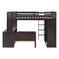 Full Size Loft Bed With A Twin Size Stand Alone Bed, Shelves,Desk,And Wardrobe Espresso Espresso Solid Wood