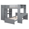 Full Size Loft Bed With A Twin Size Stand Alone Bed, Shelves,Desk,And Wardrobe Gray Gray Solid Wood