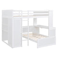 Full Size Loft Bed With A Twin Size Stand Alone Bed, Shelves,Desk,And Wardrobe White White Solid Wood