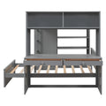 Full Size Loft Bed With A Twin Size Stand Alone Bed, Shelves,Desk,And Wardrobe Gray Gray Solid Wood