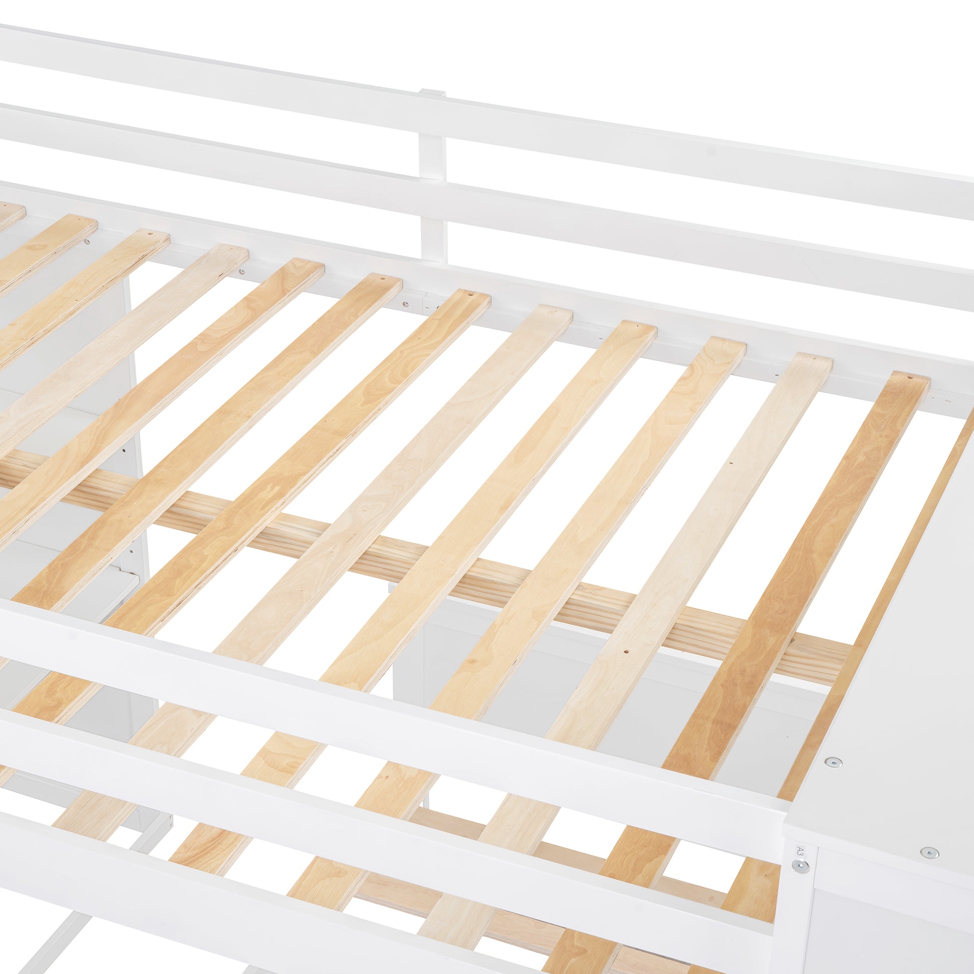 Full Size Loft Bed With A Twin Size Stand Alone Bed, Shelves,Desk,And Wardrobe White White Solid Wood