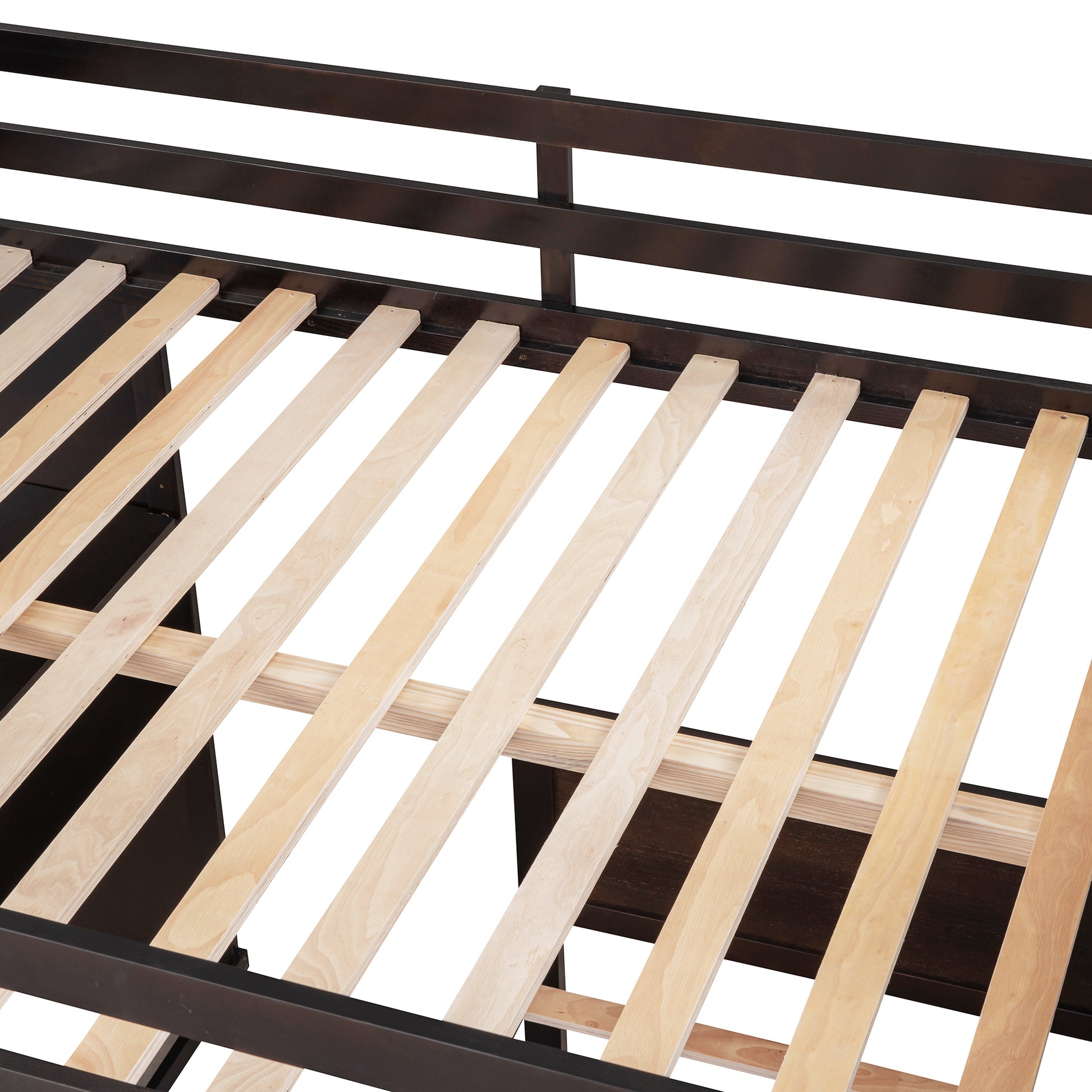 Full Size Loft Bed With A Twin Size Stand Alone Bed, Shelves,Desk,And Wardrobe Espresso Espresso Solid Wood