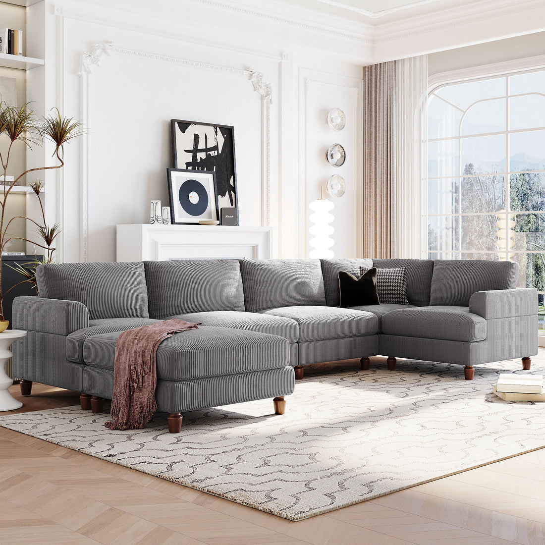 Modular Sectional Sofa With Ottoman L Shaped Corner Sectional For Living Room, Office, Spacious Space Same Sku: Wy000336Aae Gray Polyester Wood Primary Living Space Polyester 6 Seat