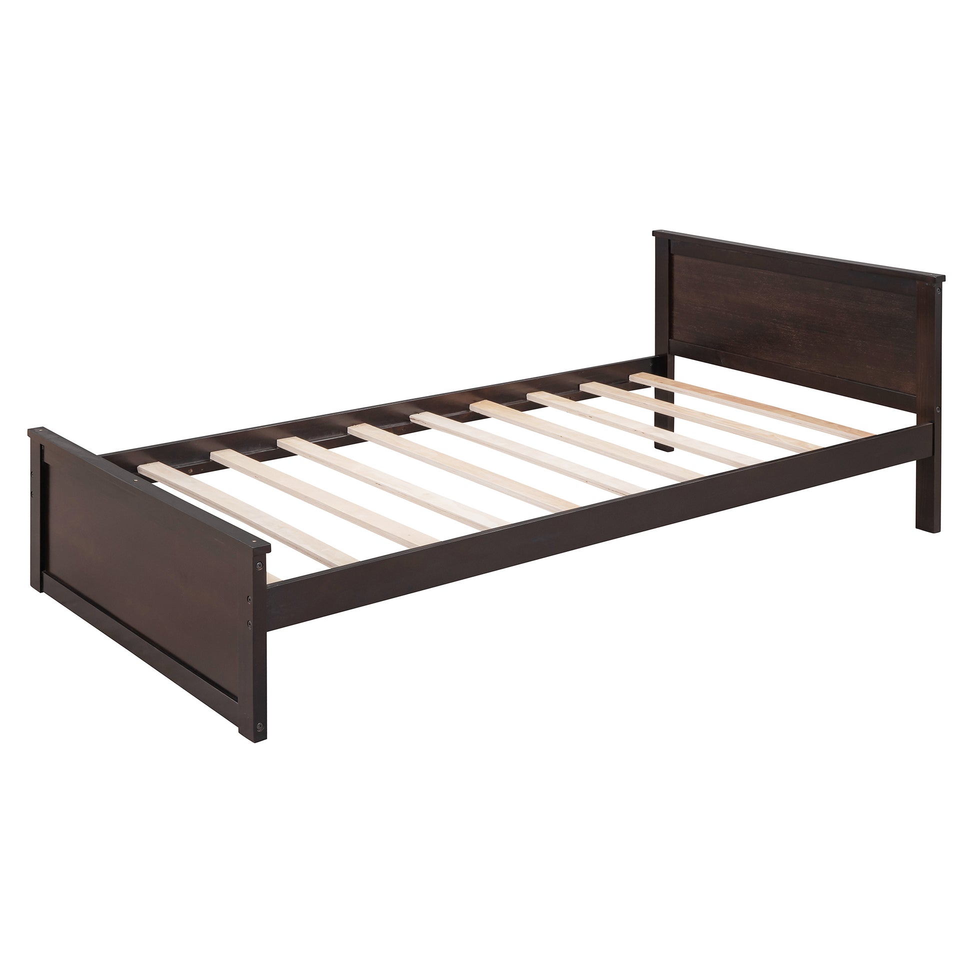 Full Size Loft Bed With A Twin Size Stand Alone Bed, Shelves,Desk,And Wardrobe Espresso Espresso Solid Wood