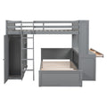 Full Size Loft Bed With A Twin Size Stand Alone Bed, Shelves,Desk,And Wardrobe Gray Gray Solid Wood
