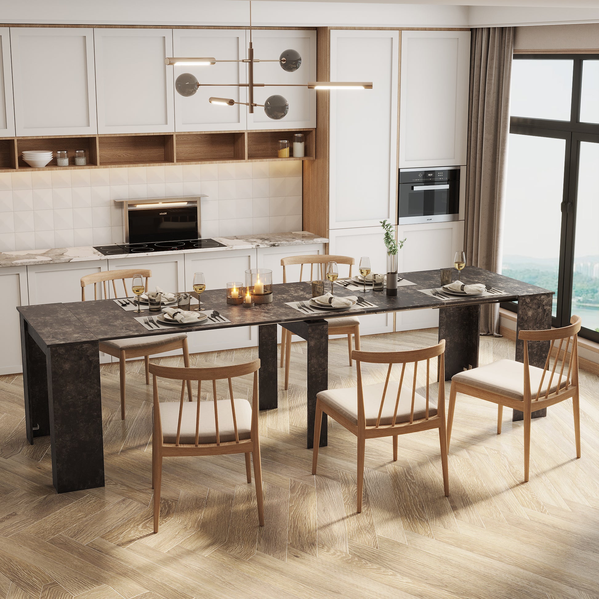 Multifunctional Extendable Console Table Marble Mdf