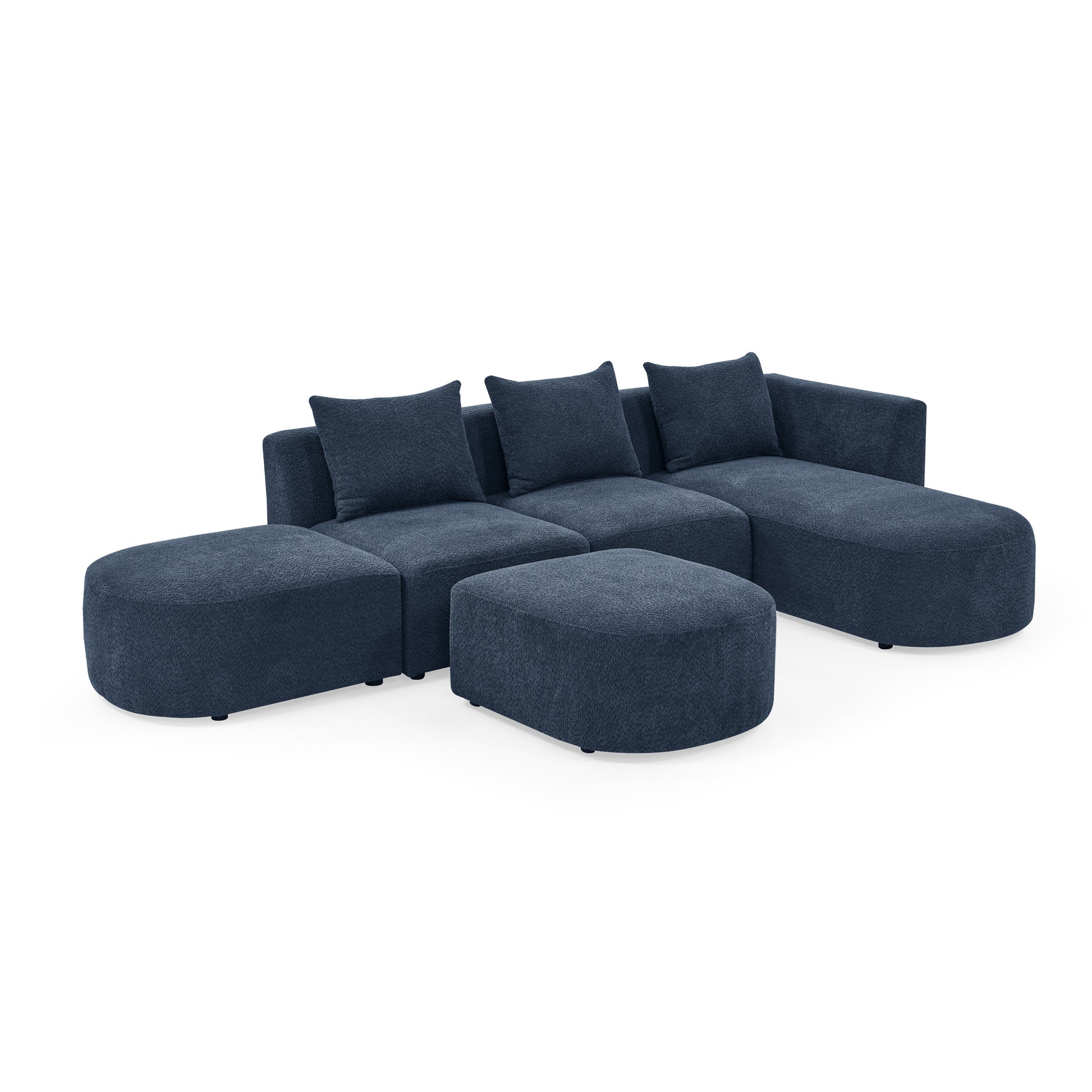 L Shape Sectional Sofa With Right Side Chaise And Ottoman, Modular Sofa, Diy Combination, Loop Yarn Fabric, Navy Navy Polyester Wood Tight Back Eucalyptus Square Arms Polyester 5 Seat
