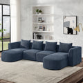 U Shape Sectional Sofa Including Two Single Seats And Two Chaises, Modular Sofa, Diy Combination, Loop Yarn Fabric, Navy Navy Wood Medium Soft Tight Back Eucalyptus Square Arms Polyester 4 Seat