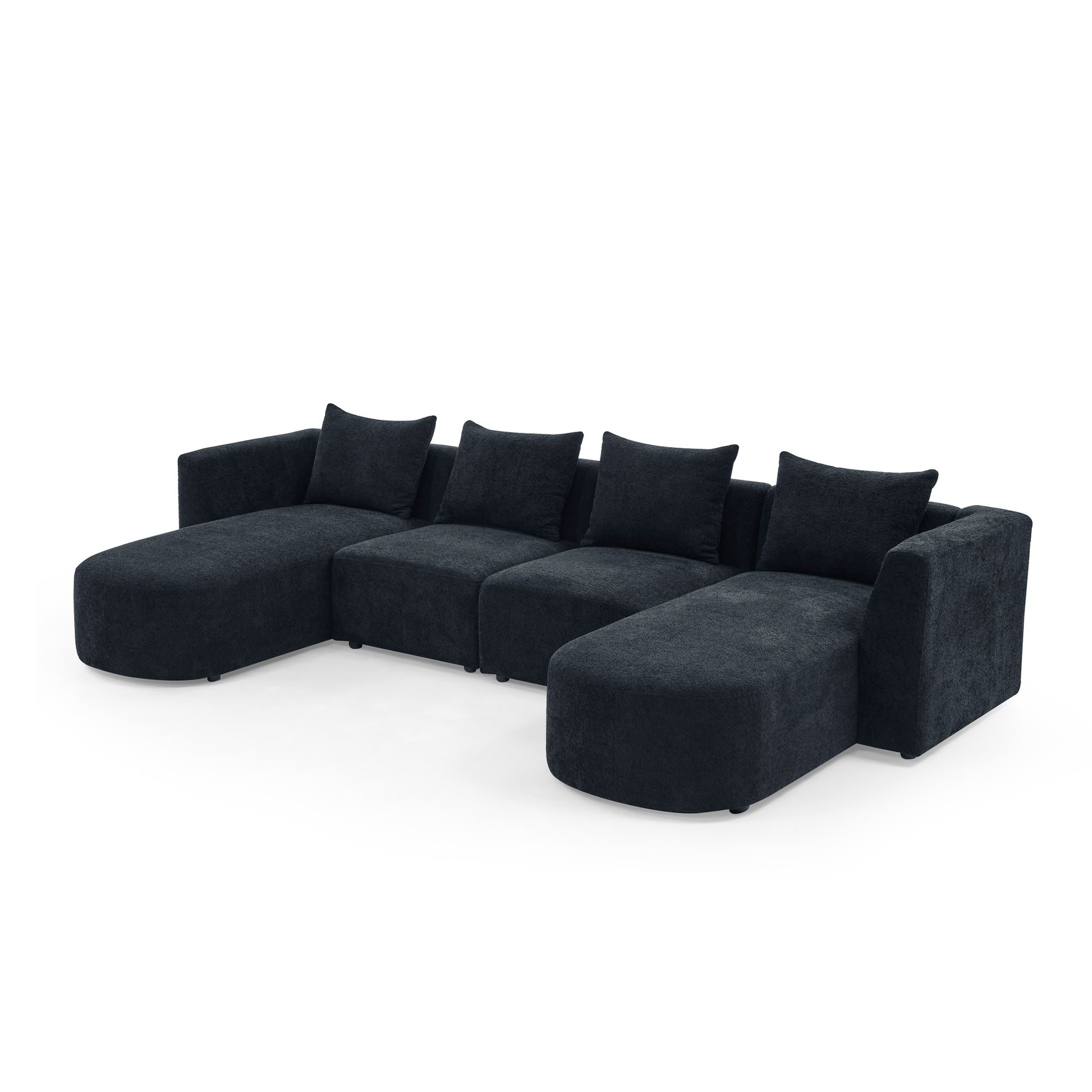 U Shape Sectional Sofa Including Two Single Seats And Two Chaises, Modular Sofa, Diy Combination, Loop Yarn Fabric, Black Black Wood Medium Soft Tight Back Eucalyptus Square Arms Polyester 5 Seat