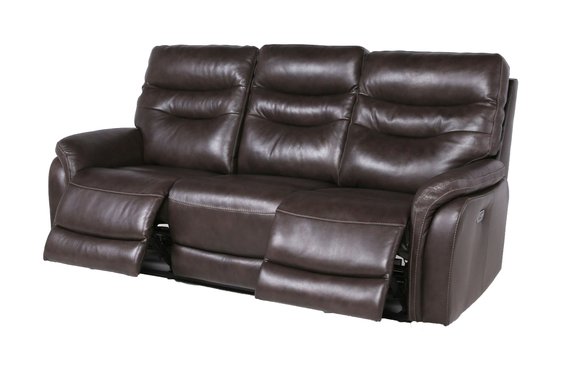 Top Grain Leather Motion Sofa In Coffee Contemporary Style, Reclining Footrests, Usb Port Coffee Foam Leather 3 Seat
