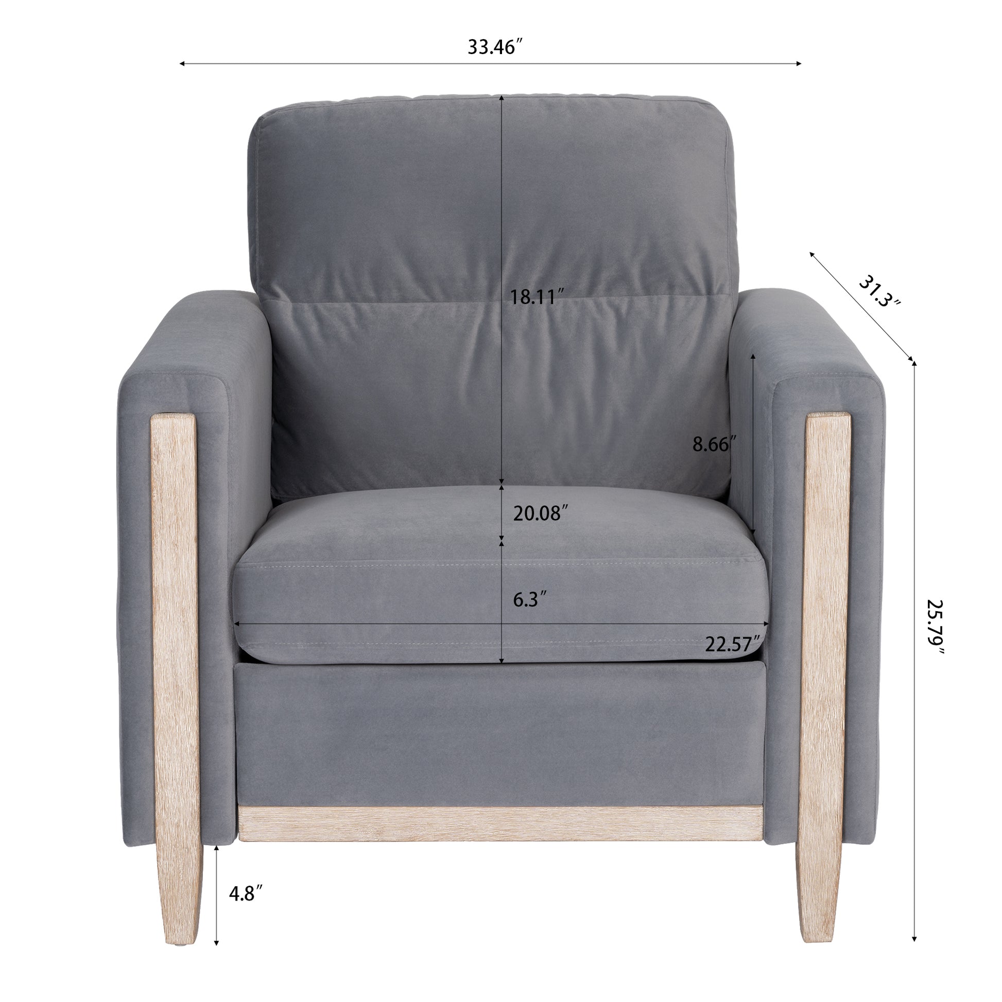 1 Seater Sofa For Living Room Gray Fabric Fabric