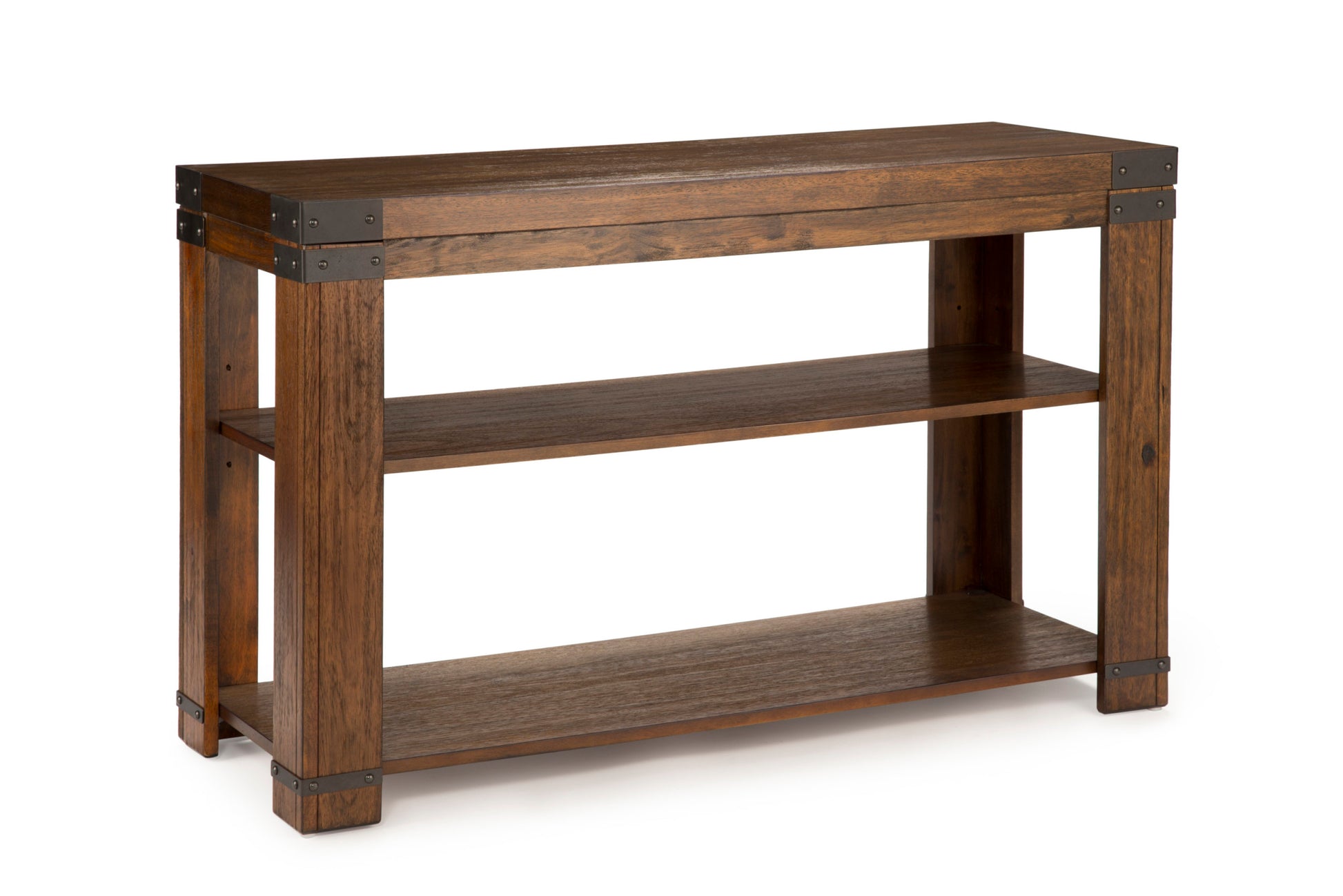 Simple Industrial Occasional Collection Hardwood Solids, Mango Veneers, Medium Cherry Finish Bottom Shelf, Metal Bracket Accents Cherry Solid Wood Mdf